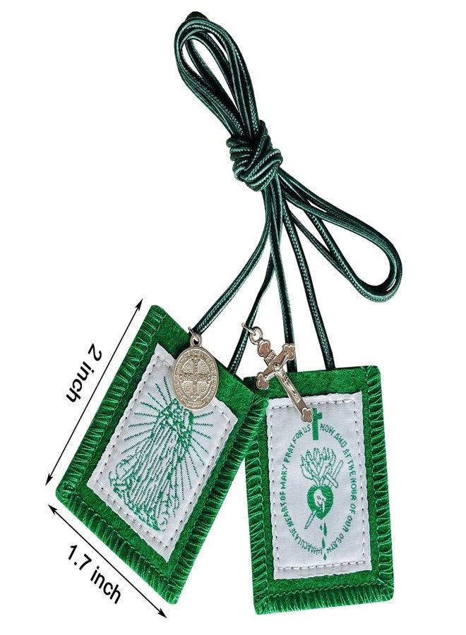 TALPGOD Green Scapular, 3 Pack Bulk Scapulars Catholic Of Immaculate Heart of Mary Green, Escapularios Catolicos Scapular Catholic Necklaces Religious Gift For Women Man With St Benedict Medal Crucifix - Image 2